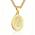 Saint Francis stainless steel oval pendant necklace in gold with twisted rope chain - Gold