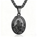 Pendentif Saint Antoine ovale noir avec chaîne à blé épaisse sur fond blanc - Noir