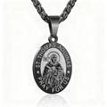 Heilige Thomas van Aquino religieuze ovale hanger van zwart en zilver roestvrij staal - Zwart