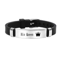 Adjustable black silicone and stainless steel bracelet with His Queen crown engraving - HisQueen Silver Plate