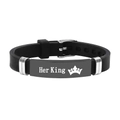 Black silicone couple bracelet with Her King engraving and crown detail for men - HerKing Black Plate
