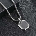 Herenketting van roestvrij staal met een minimalistische zwarte achthoekige hanger - Zilver