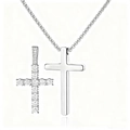 Hip hop silver stainless steel double cross pendant necklace with clear crystals for men - Silver