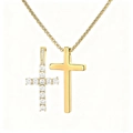Hip hop double cross pendant necklace in gold finish with sparkling pavé crystals - Gold