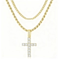 Pendentif croix dorée hip hop pour homme avec double chaîne torsadée et strass - Croix Double Couche / Doré