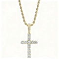 Collier avec pendentif croix en or serti de pierres brillantes et chaîne torsadée - Croix Simple Couche / Doré