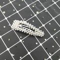 Close-up of a Korean style pearl hair clip featuring white imitation pearls on a metal base - Waterdrop Style (G4105) / Silver