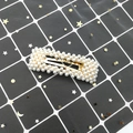 Close-up of rectangular hair clip with white pearls and gold alloy base for women - Square Vintage Style (C2103) / Gold