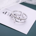 Elegant silver double-layer open ring featuring a T-shaped design with cubic zirconia accents - Silver