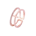 Detail view of rose gold layered ring featuring a cross design and sparkling zircon pavé - Rose Gold