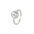 Anello halo in argento con pietra centrale rotonda e incastonatura in zirconi lucidi - US 5 / Argento