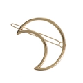 Detailed close-up of a crescent moon-shaped golden alloy bobby pin hair clip - Golden Moon (B8309)