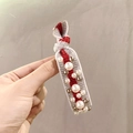 Chic silver and red striped hair tie with faux pearls and dark metallic bead accents - Red and White Stripes (F5203)