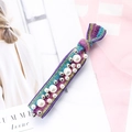 Rainbow metallic braided hair tie with elegant pearls and silver studs detail - Blue-Purple Stripes (B8214)