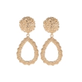 Close-up of golden hollow teardrop earrings featuring a unique molten lava metal texture - Gold (A1229)