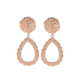 Detail of rose gold teardrop earrings with textured lava pattern and hollow design - Rose Gold (A1231)
