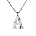 Titanium steel letter A pendant necklace with red baseball stitching design details - Steel A / Pearl-Style Link Chain