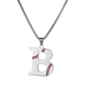 Polished silver stainless steel letter B pendant necklace with baseball stitch details - Steel B / Pearl-Style Link Chain
