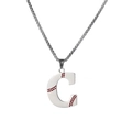 Silver stainless steel baseball letter C necklace with red stitch detail pendant - Steel C / Pearl-Style Link Chain