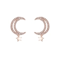 Elegant rose gold star and moon stud earrings with sparkling cubic zirconia inlay - Rose Gold