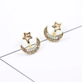 Elegant gold celestial star and moon drop earrings with blue beads and crystals - Champagne (B3505)