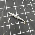 Elegant gold metal hair clip featuring seven gradient white faux pearls on grey mesh background - Graduated Pearl Straight Clip (C2213) / Pearl White/Gold Base