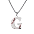 Titanium steel baseball style letter G necklace with red stitch texture and chain - Steel G / Pearl-Style Link Chain