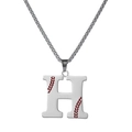 Silver letter H baseball pendant necklace in stainless steel with red stitching detail - Steel H / Pearl-Style Link Chain