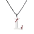 Titanium steel letter L necklace with baseball stitching detail and silver chain link - Steel L / Pearl-Style Link Chain