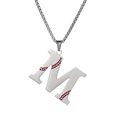 Silver titanium steel necklace with baseball-style letter M pendant and red stitching - Steel M / Pearl-Style Link Chain