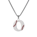 Baseball style letter O pendant necklace in stainless steel with red stitching texture - Steel O / Pearl-Style Link Chain