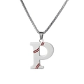 Letter P pendant necklace in silver finish with red baseball stitching textures - Steel P / Pearl-Style Link Chain