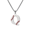 Letter Q baseball pendant necklace in silver stainless steel with red stitching details - Steel Q / Pearl-Style Link Chain