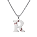 Silver baseball style titanium necklace featuring capital letter R with red enamel details - Steel R / Pearl-Style Link Chain