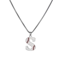 Titanium steel baseball letter S necklace with red stitching detail and silver chain - Steel S / Pearl-Style Link Chain