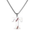 Titanium steel letter T necklace featuring silver chain and red baseball stitch patterns - Steel T / Pearl-Style Link Chain