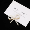 Elegant white pearl bow hair clip with gold metal duckbill clip for women's hairstyle - White Pearl Bow (C3331)