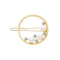 Pasador de pelo redondo dorado con perlas blancas y cristales para mujer elegante - Estilo de Círculo (B5323)