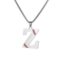 Silver stainless steel baseball letter Z necklace with red stitching details on pendant - Steel Z / Pearl-Style Link Chain