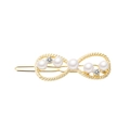 Elegante clip de pelo dorado en forma de infinito con cinco perlas blancas y diamantes - Estilo Infinito (B5320)