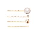 Set of four gold-finish hair clips with faux pearls and crystals on white background - Heart Pearl Combination (B4424)