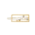Fermaglio per capelli dorato rettangolare con eleganti perle bianche e strass lucidi - Stile Rettangolare (B5319)