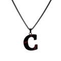 Titanium steel baseball-style necklace with letter C pendant in black finish - Black C / Pearl-Style Link Chain