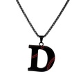 Titanium steel black letter D necklace with red baseball stitching texture and metal chain - Black D / Pearl-Style Link Chain