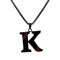 Titanium steel necklace with black letter K baseball design pendant and square box chain - Washed Black King / Pearl-Style Link Chain