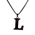 Titanium steel necklace with black letter L pendant and red baseball texture detail - Black L / Pearl-Style Link Chain