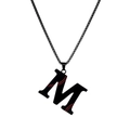 Matte black titanium letter M necklace with red wheat pattern and box chain - Black M / Pearl-Style Link Chain