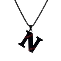 Titanium steel necklace with black letter N pendant featuring baseball stitch patterns - Black N / Pearl-Style Link Chain
