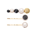 Set di tre fermagli per capelli con perle finte e ciondoli a corona in oro e nero - Combinazione Perla Bianca Corona Nera B4516