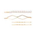 Élégant lot de 4 pinces à cheveux avec perles, formes géométriques dorées et barrettes ondulées - Combinaison de Perles Losange